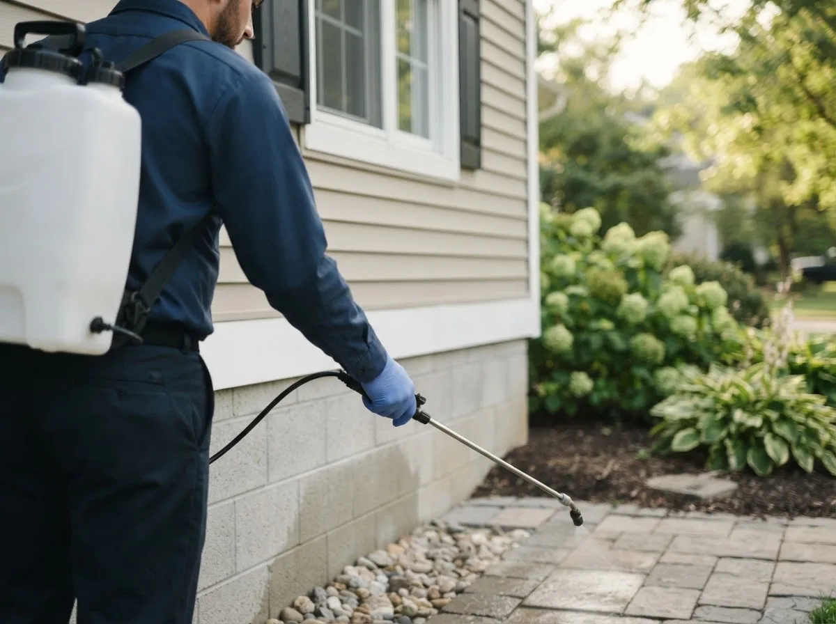Pest control technician inspecting a home in Lester Prairie, MN